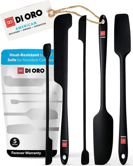 Silicone Jar Spatulas for Scraping - Rubber Spatulas Silicone Heat Resistant - Kitchen Spatulas Nonstick Cookware Safe - Silicone Utensil Set for Blenders, Mixing, Baking, & Makeup (5pc, Black)
