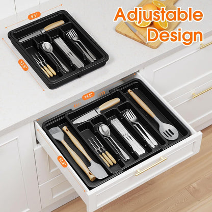 Silverware Organizer，Adjustable & Expandable Drawer Organizer, Black