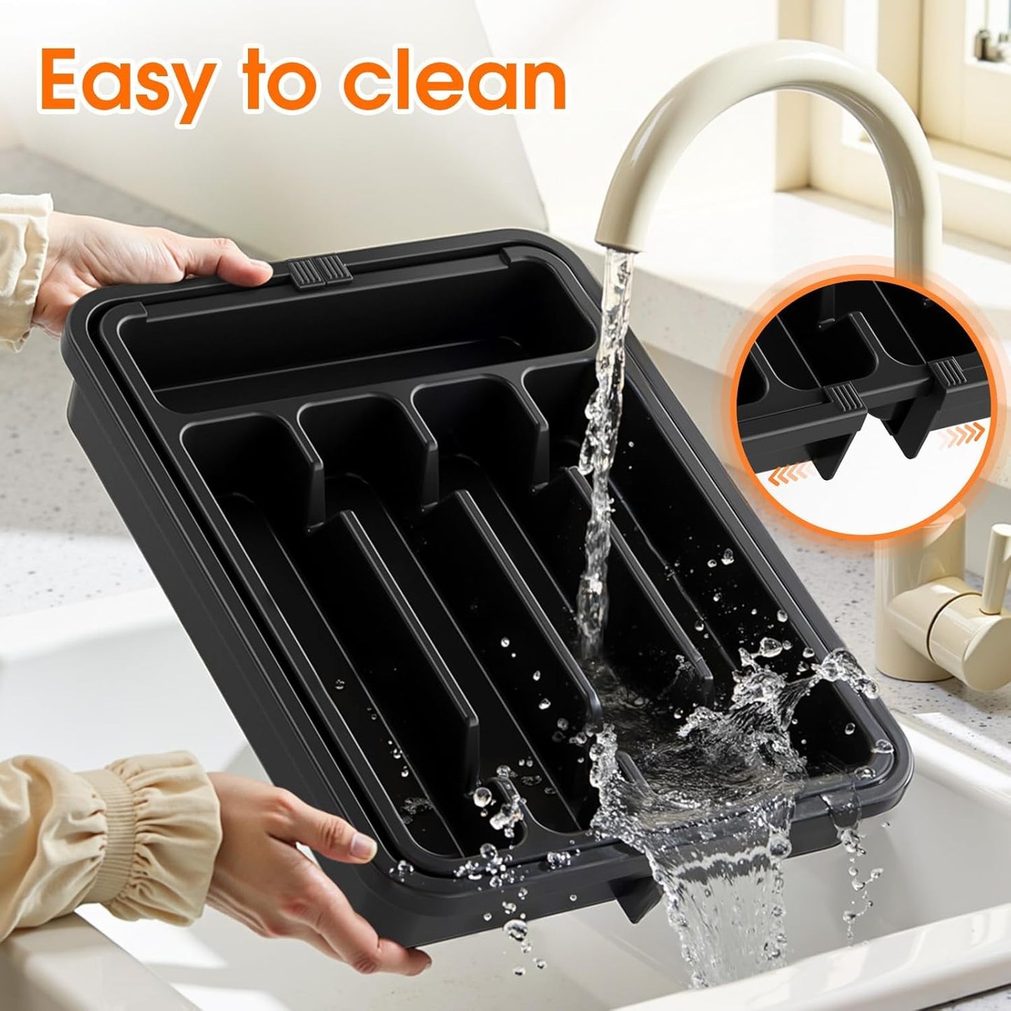 Silverware Organizer，Adjustable & Expandable Drawer Organizer, Black