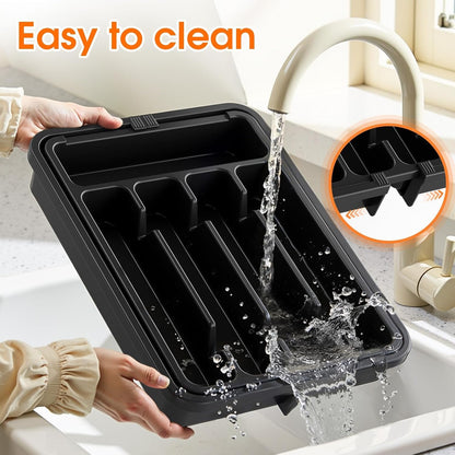 Silverware Organizer，Adjustable & Expandable Drawer Organizer, Black