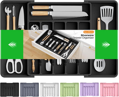 Silverware Organizer，Adjustable & Expandable Drawer Organizer, Black