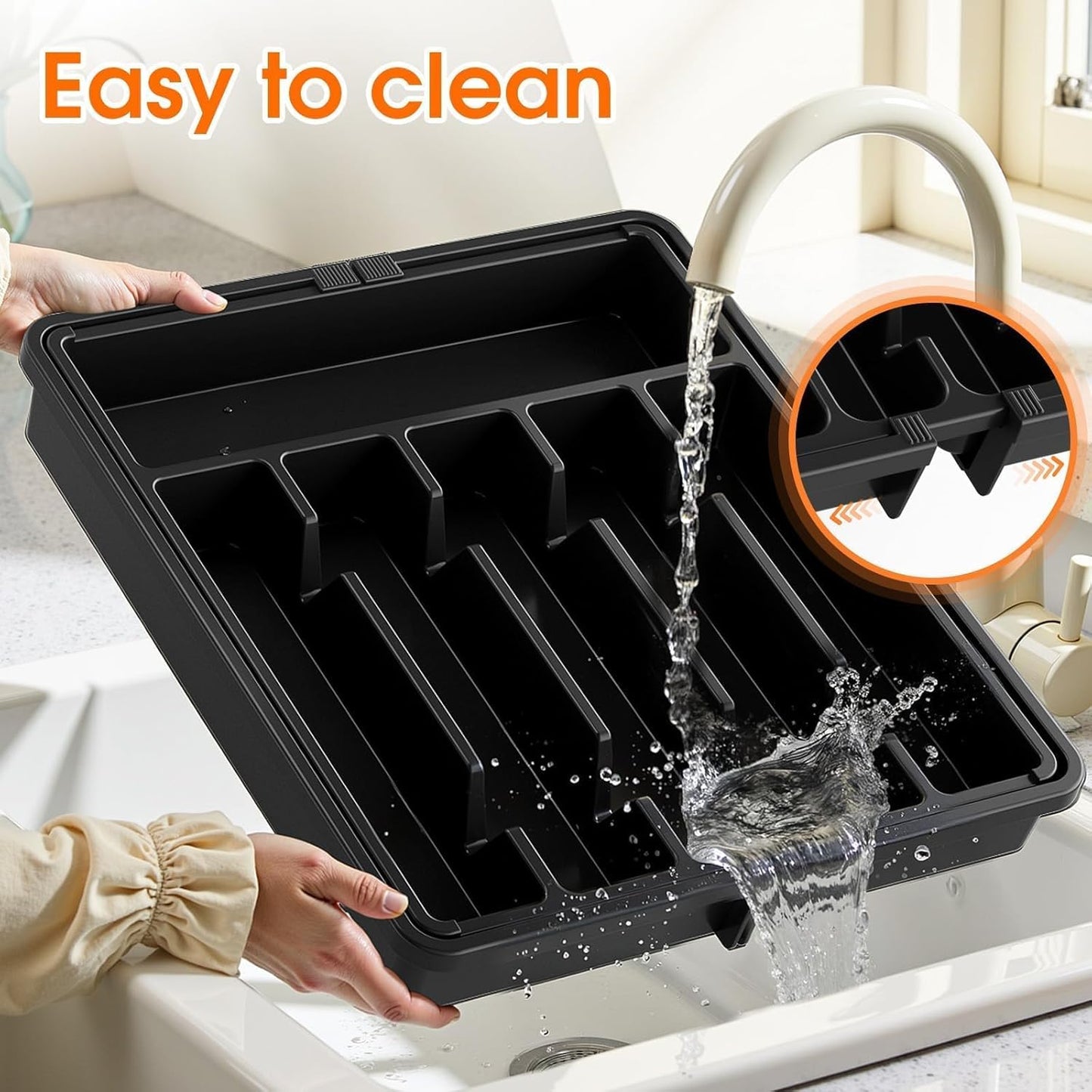 Silverware Organizer，Adjustable & Expandable Drawer Organizer, Black