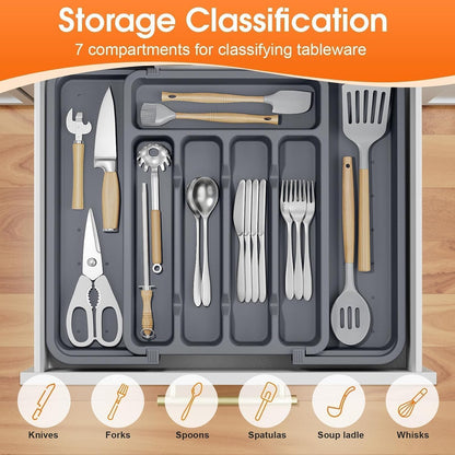 Silverware Organizer，Adjustable & Expandable Drawer Organizer, Black