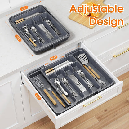 Silverware Organizer，Adjustable & Expandable Drawer Organizer, Black