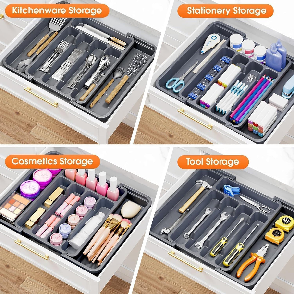 Silverware Organizer，Adjustable & Expandable Drawer Organizer, Black
