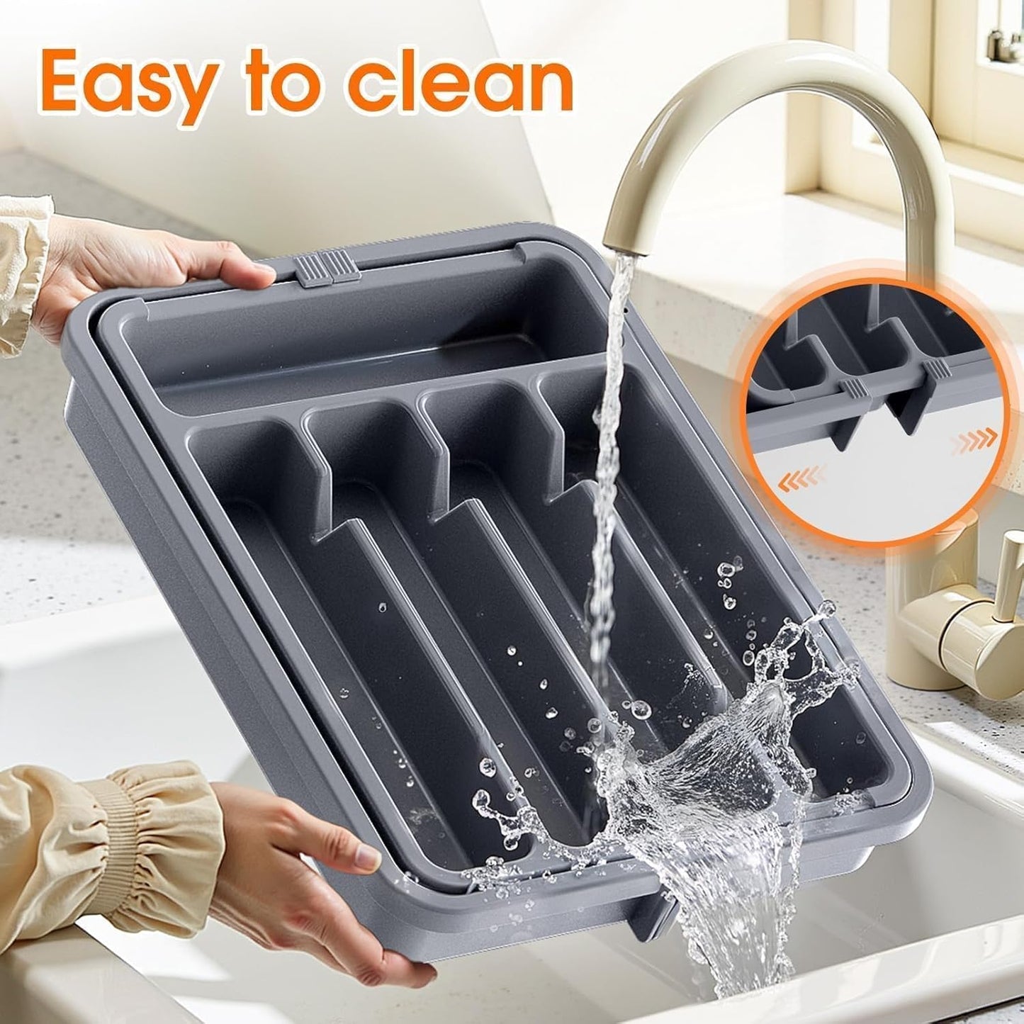 Silverware Organizer，Adjustable & Expandable Drawer Organizer, Black