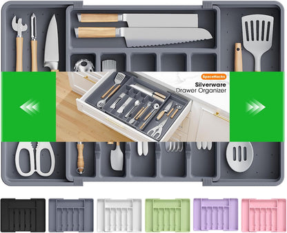 Silverware Organizer，Adjustable & Expandable Drawer Organizer, Black