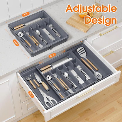 Silverware Organizer，Adjustable & Expandable Drawer Organizer, Black