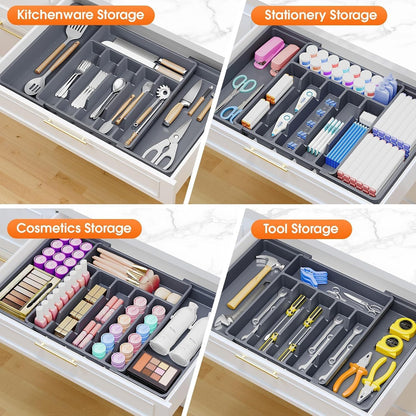 Silverware Organizer，Adjustable & Expandable Drawer Organizer, Black