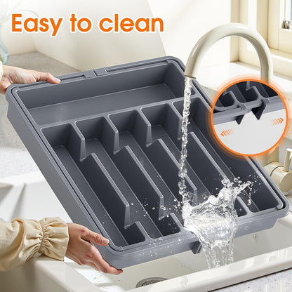 Silverware Organizer，Adjustable & Expandable Drawer Organizer, Black