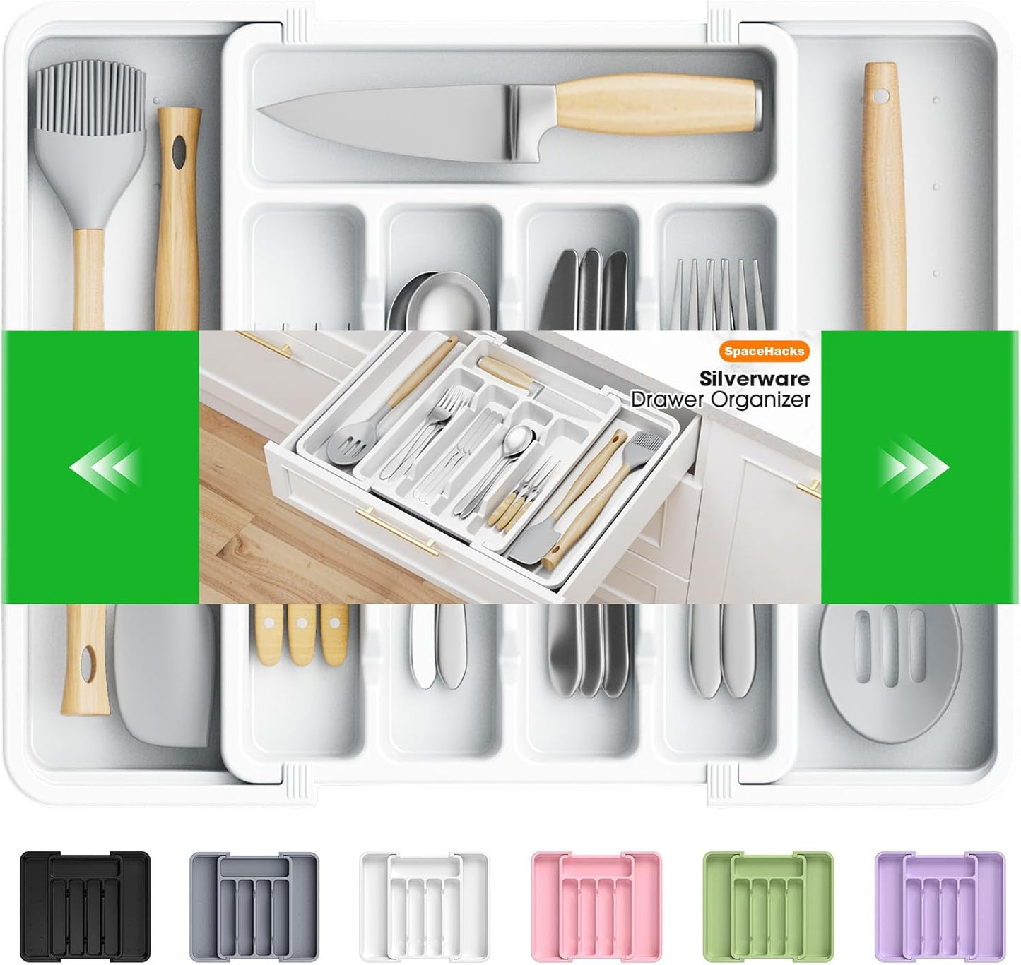 Silverware Organizer，Adjustable & Expandable Drawer Organizer, Black