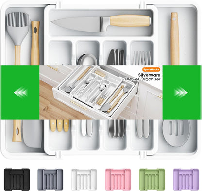 Silverware Organizer，Adjustable & Expandable Drawer Organizer, Black
