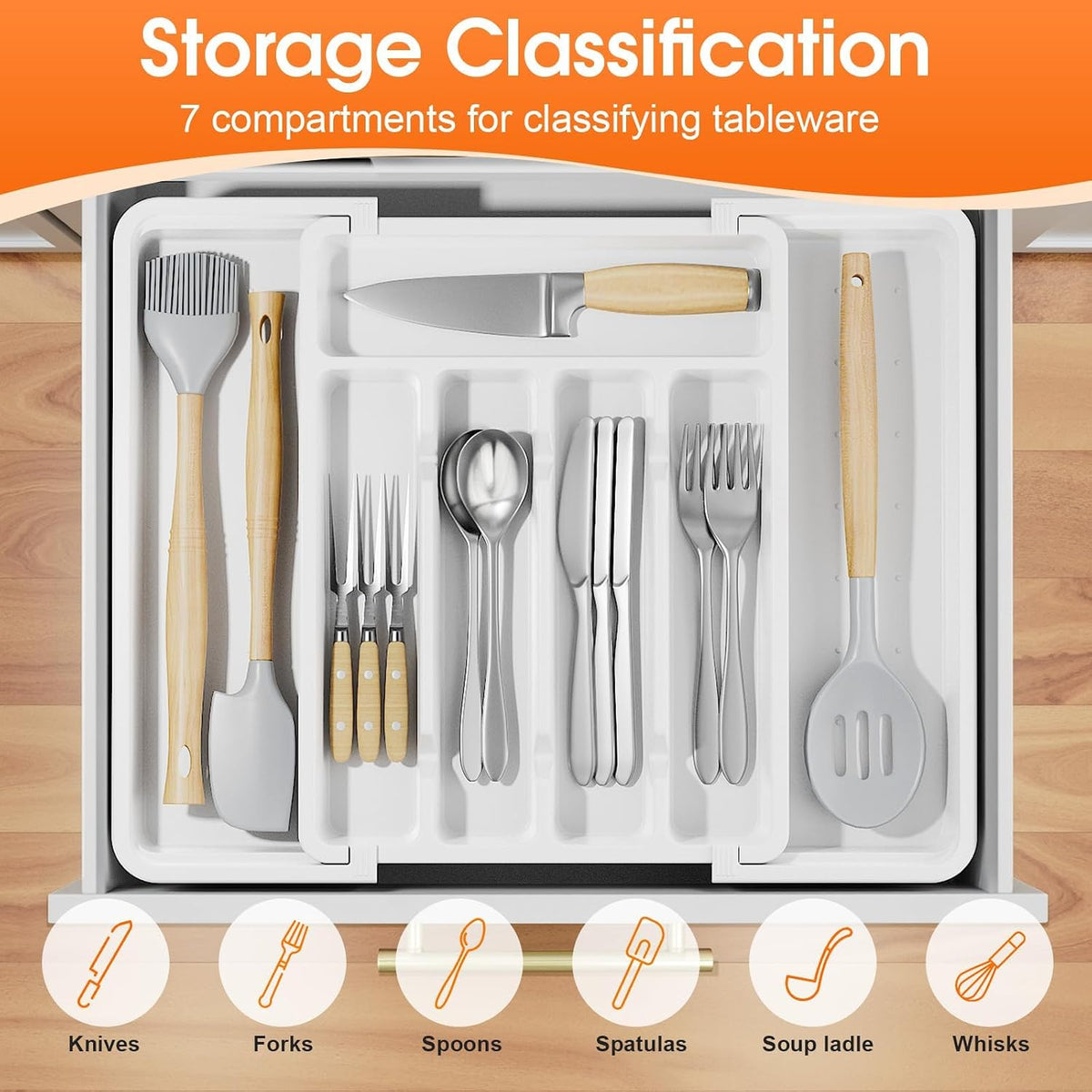 Silverware Organizer，Adjustable & Expandable Drawer Organizer, Black