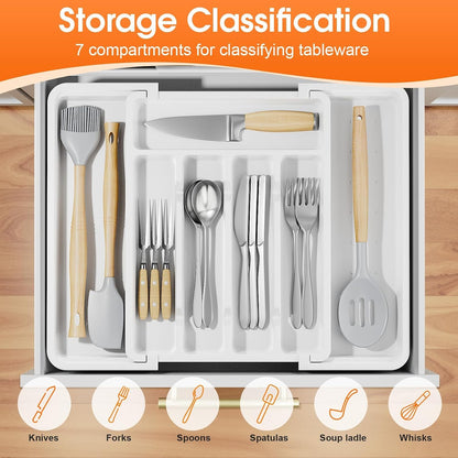Silverware Organizer，Adjustable & Expandable Drawer Organizer, Black