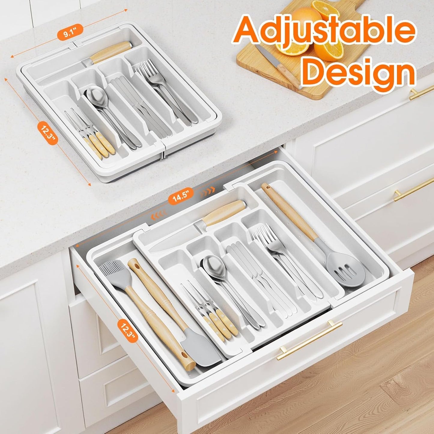 Silverware Organizer，Adjustable & Expandable Drawer Organizer, Black