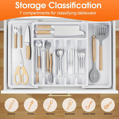 Silverware Organizer，Adjustable & Expandable Drawer Organizer, Black