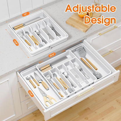 Silverware Organizer，Adjustable & Expandable Drawer Organizer, Black