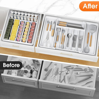 Silverware Organizer，Adjustable & Expandable Drawer Organizer, Black