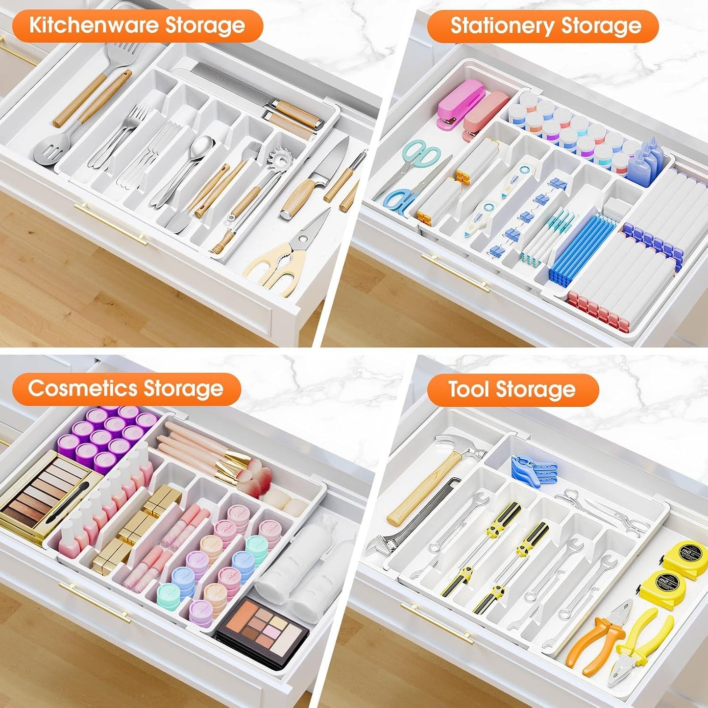 Silverware Organizer，Adjustable & Expandable Drawer Organizer, Black