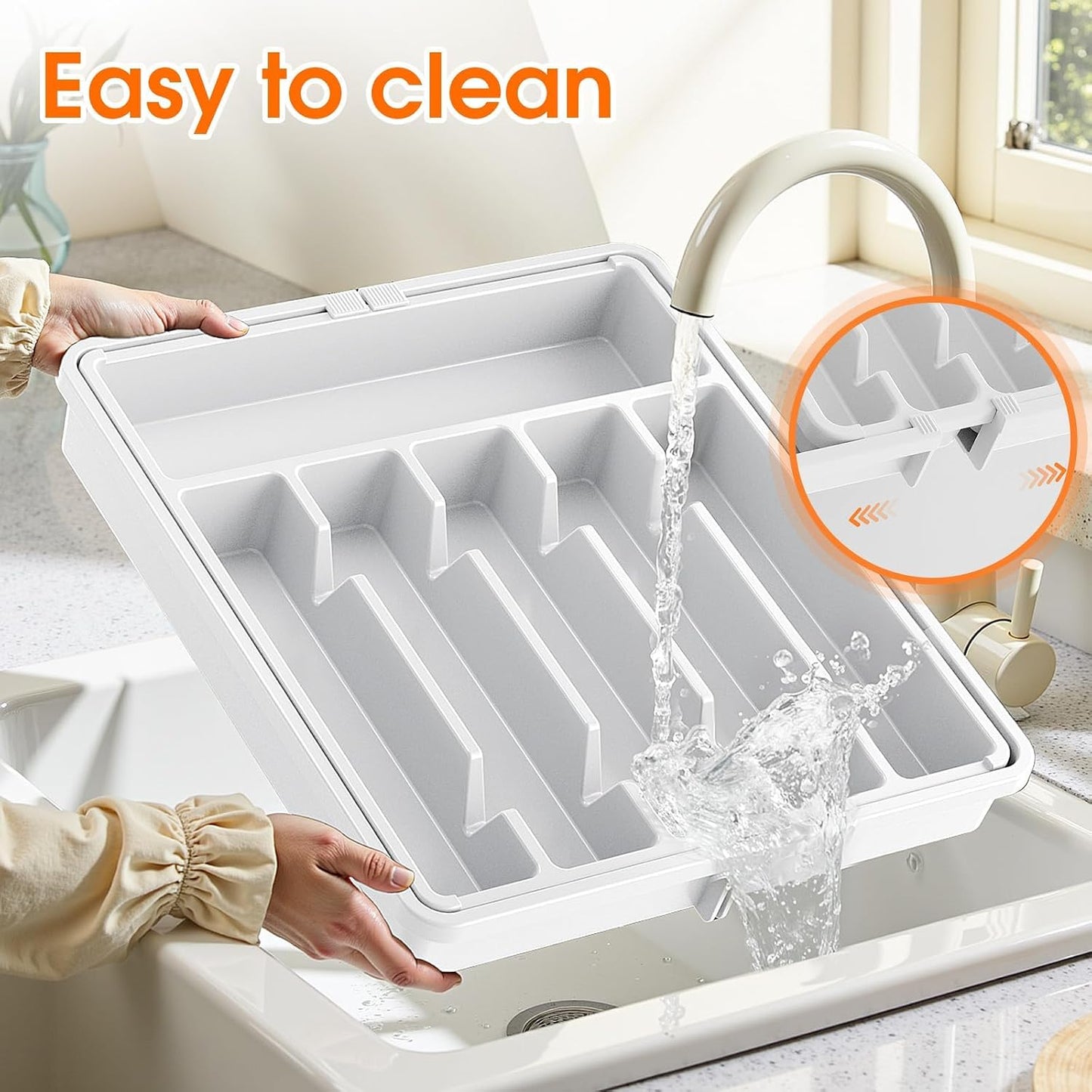 Silverware Organizer，Adjustable & Expandable Drawer Organizer, Black