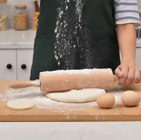 Classic Wooden Rolling Pin for Baking - 17-Inch Natural Beechwood Dough Roller with Easy-Grip Handles - Perfect for Bread, Pizza, Pastries, Cookies - Durable and Lightweight Kitchen Tool
