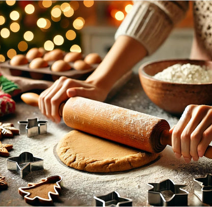 Classic Wooden Rolling Pin for Baking - 17-Inch Natural Beechwood Dough Roller with Easy-Grip Handles - Perfect for Bread, Pizza, Pastries, Cookies - Durable and Lightweight Kitchen Tool