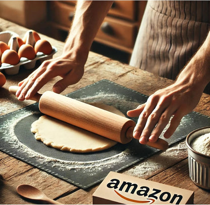Classic Wooden Rolling Pin for Baking - 17-Inch Natural Beechwood Dough Roller with Easy-Grip Handles - Perfect for Bread, Pizza, Pastries, Cookies - Durable and Lightweight Kitchen Tool