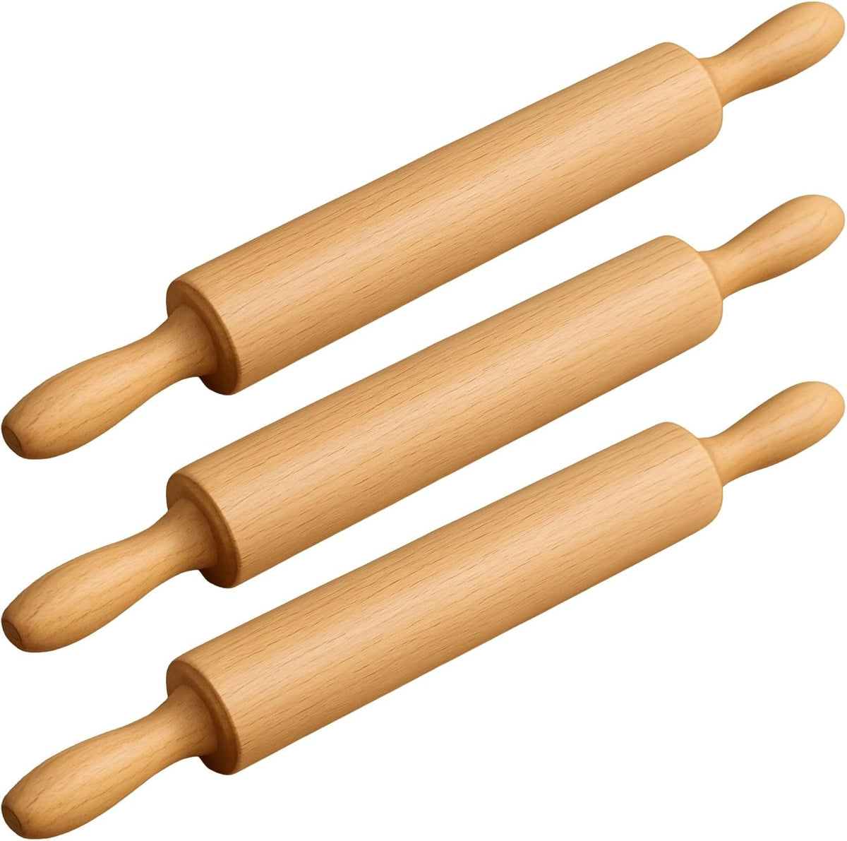 Classic Wooden Rolling Pin for Baking - 17-Inch Natural Beechwood Dough Roller with Easy-Grip Handles - Perfect for Bread, Pizza, Pastries, Cookies - Durable and Lightweight Kitchen Tool
