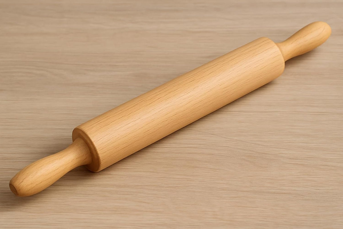 Classic Wooden Rolling Pin for Baking - 17-Inch Natural Beechwood Dough Roller with Easy-Grip Handles - Perfect for Bread, Pizza, Pastries, Cookies - Durable and Lightweight Kitchen Tool