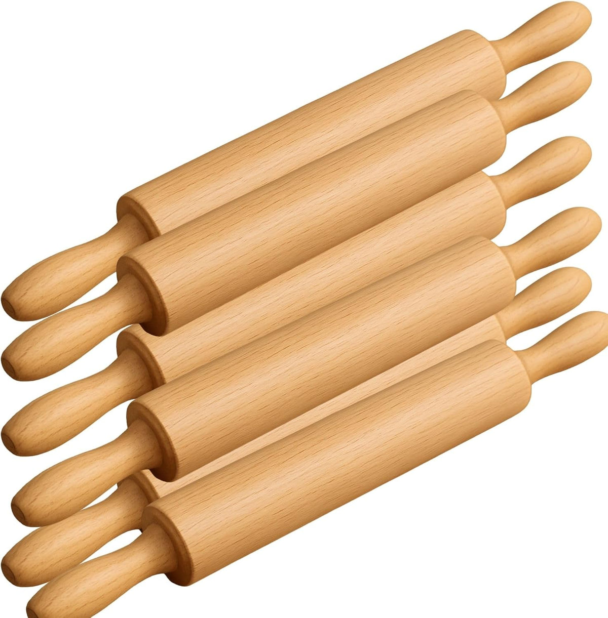 Classic Wooden Rolling Pin for Baking - 17-Inch Natural Beechwood Dough Roller with Easy-Grip Handles - Perfect for Bread, Pizza, Pastries, Cookies - Durable and Lightweight Kitchen Tool