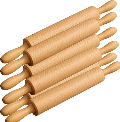 Classic Wooden Rolling Pin for Baking - 17-Inch Natural Beechwood Dough Roller with Easy-Grip Handles - Perfect for Bread, Pizza, Pastries, Cookies - Durable and Lightweight Kitchen Tool