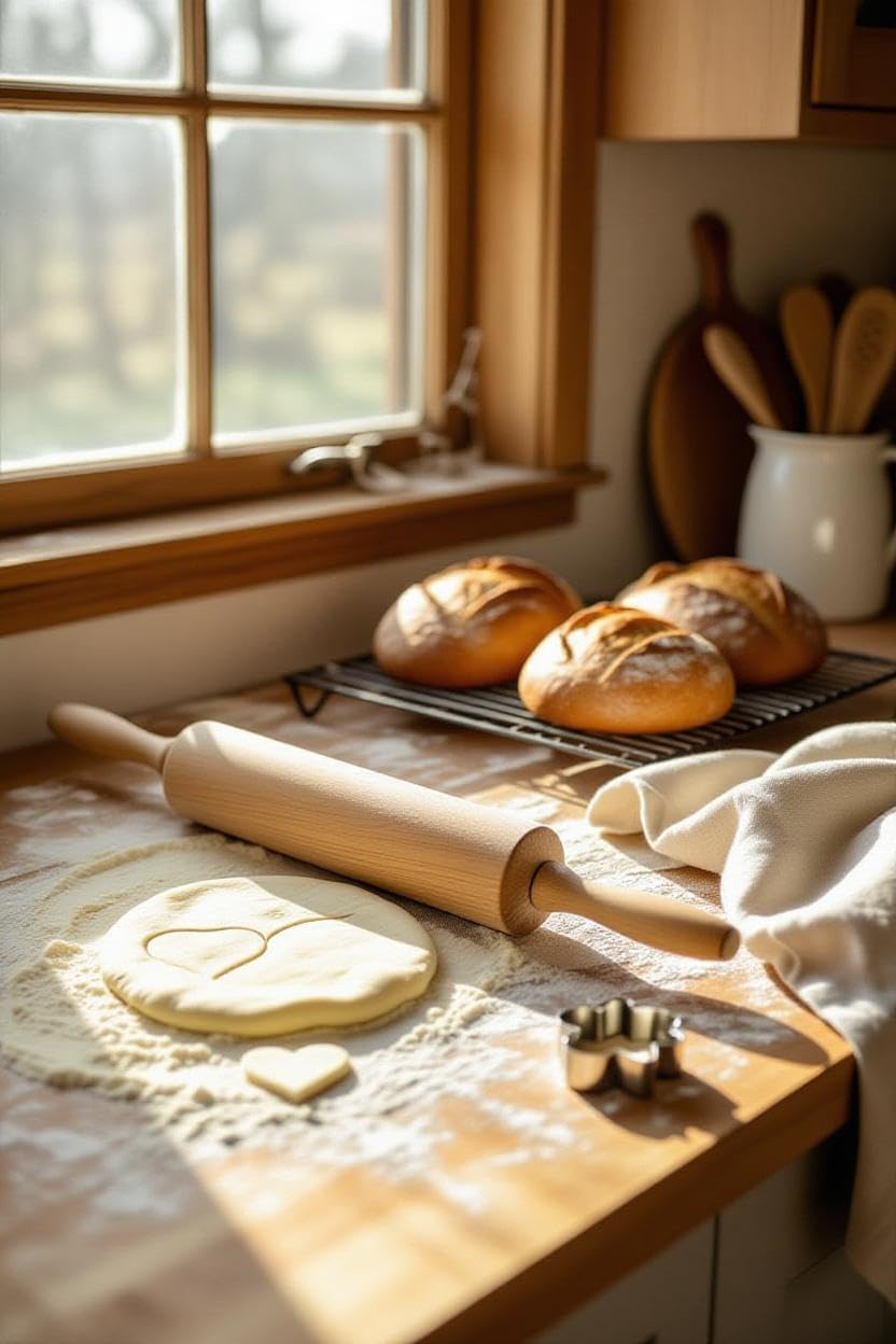 Classic Wooden Rolling Pin for Baking - 17-Inch Natural Beechwood Dough Roller with Easy-Grip Handles - Perfect for Bread, Pizza, Pastries, Cookies - Durable and Lightweight Kitchen Tool