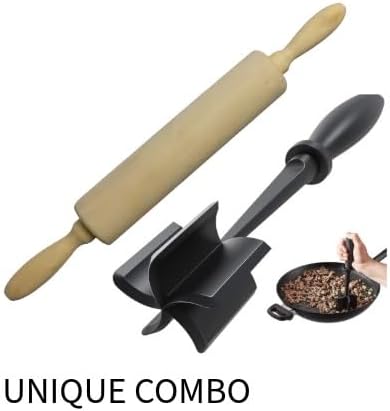 Classic Wooden Rolling Pin for Baking - 17-Inch Natural Beechwood Dough Roller with Easy-Grip Handles - Perfect for Bread, Pizza, Pastries, Cookies - Durable and Lightweight Kitchen Tool
