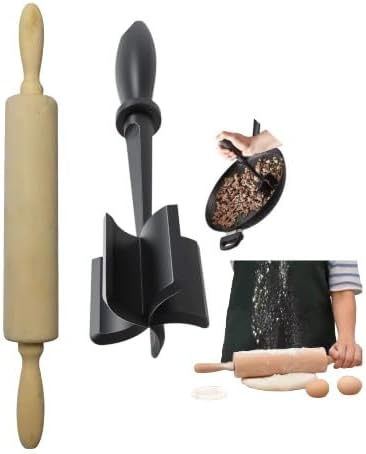 Classic Wooden Rolling Pin for Baking - 17-Inch Natural Beechwood Dough Roller with Easy-Grip Handles - Perfect for Bread, Pizza, Pastries, Cookies - Durable and Lightweight Kitchen Tool