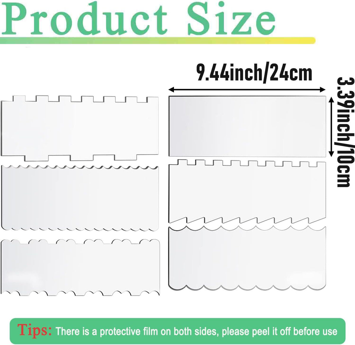 6-Piece Clear Acrylic Cake Decorating Scraper Set – Large Icing Smoothers and Edge Combs for Buttercream, Frosting, Mousse, and Baking Projects