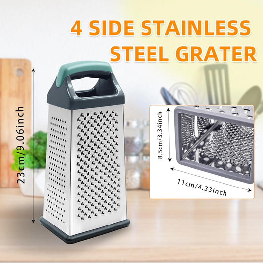 Box Grater for Kitchen 4 Sided | Cheese Graters Handheld, Stainless Steel Shredder for Food, Vegetable, Carrot, Potato, Tomato