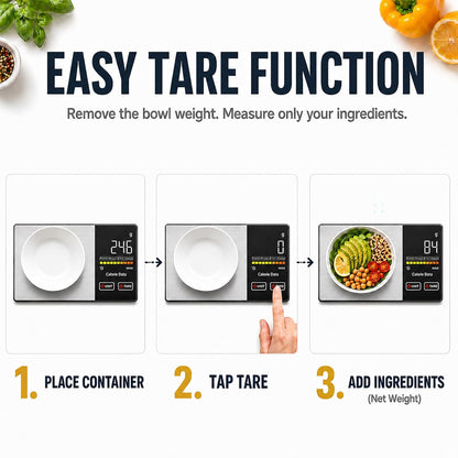 Smart Nutrition Food Scale with App - 1g Precision Digital Kitchen Scale, Tracks Calories & 24 Nutrients, Macros, Fat & Protein for Keto, Fitness & Meal Prep, 11lb/5kg with Tare Function