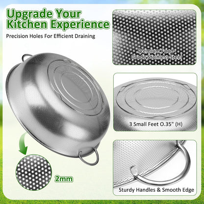 3 Pcs 10/12/16 Quart Stainless Steel Colander Set for Kitchen Micro Perforated Exlarge Metal Pasta Strainer with Handles Metal Mesh Strainer Net Basket Self Draining Solid Base for Pasta