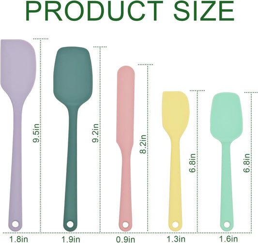 Silicone Spatula Set of 5, Food Grade Rubber Spatulas for Baking, Scraping, High Temperature Resistant, Safe BPA-Free, Nonstick Kitchen Tools for Cooking and Mixing
