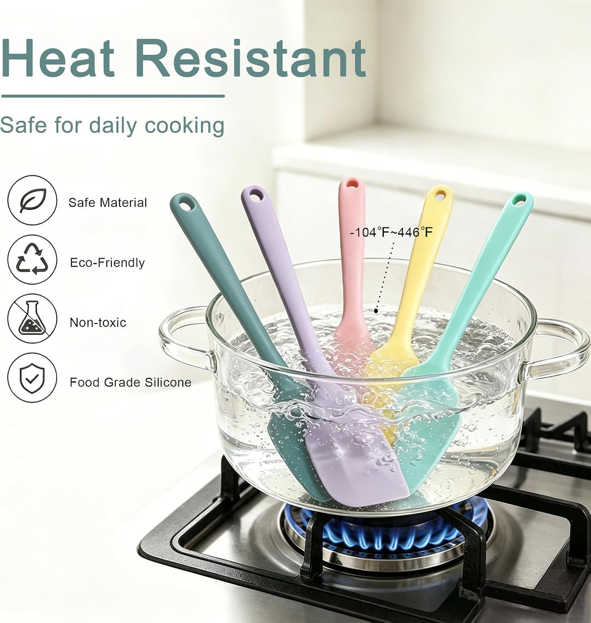 Silicone Spatula Set of 5, Food Grade Rubber Spatulas for Baking, Scraping, High Temperature Resistant, Safe BPA-Free, Nonstick Kitchen Tools for Cooking and Mixing