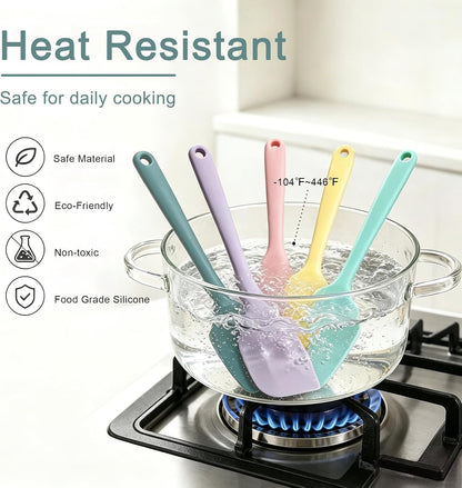 Silicone Spatula Set of 5, Food Grade Rubber Spatulas for Baking, Scraping, High Temperature Resistant, Safe BPA-Free, Nonstick Kitchen Tools for Cooking and Mixing