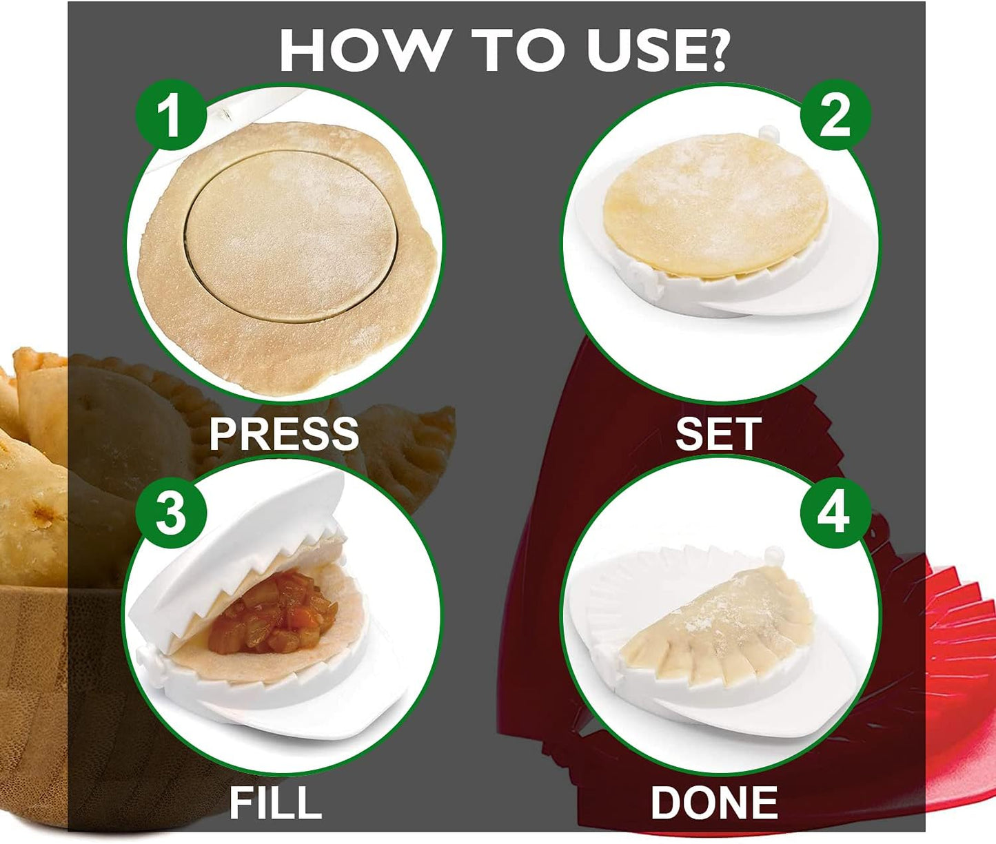 Dough Press, Set of 3 Empanada Press Dumpling Maker Dough Cutter Dumpling Mold for Dumpling, Calzone, Ravioli, Empanada, Pierogi, Turnover & Meat Pie