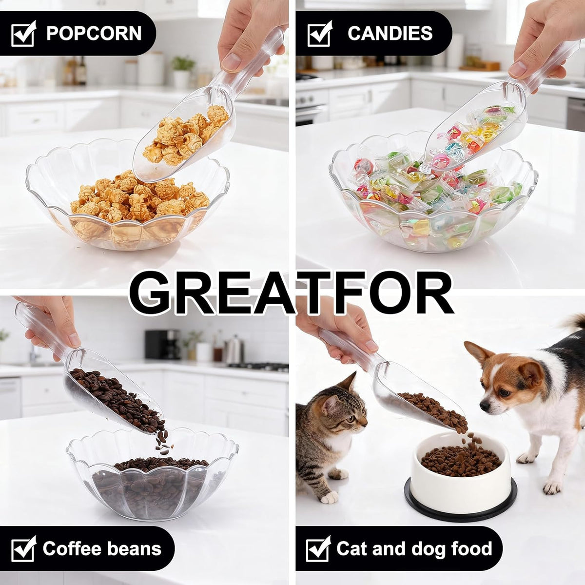 Plastic ice scoop for freezer - 12oz ice scoop BPA-FREE polycarbonate scoop with ergonomic handle, ideal for ice maker,ice cube, ice bucket, coffee beans, popcorn,ice cream, dishwasher safe (1 Pack)M
