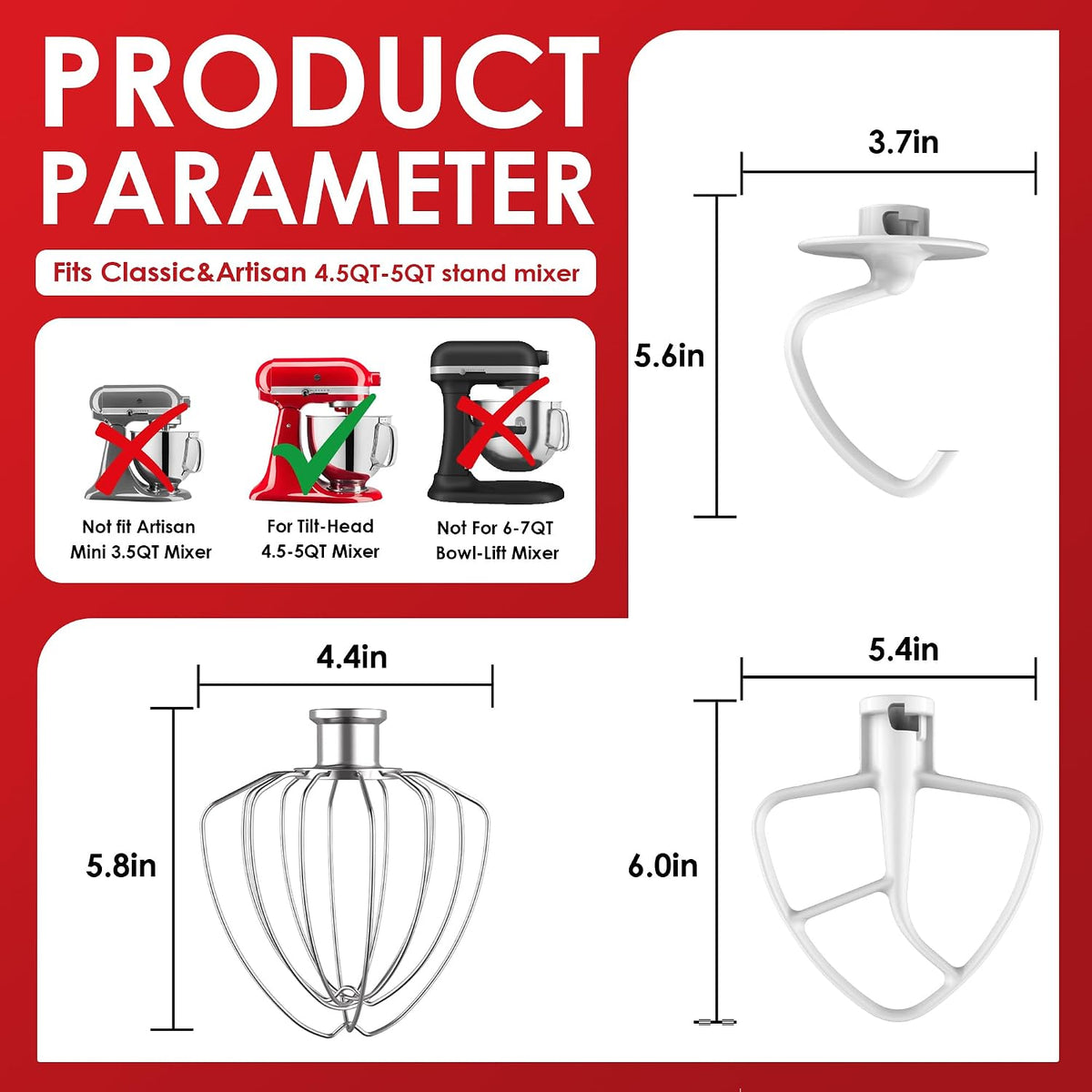 Mixer Attachments for KitchenAid 5QT Tilt-Head Mixer, 3 PCS