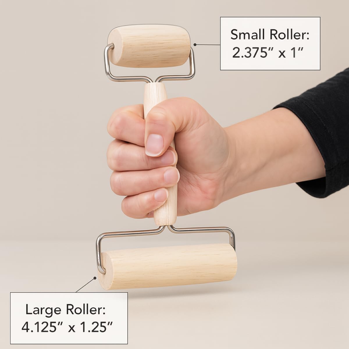 Double Dough Roller, Wood With Iron, 4.125-Inch And 2.375-Inch, Smooth Even Rolling For Dough And Pastry