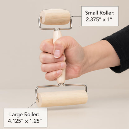 Double Dough Roller, Wood With Iron, 4.125-Inch And 2.375-Inch, Smooth Even Rolling For Dough And Pastry