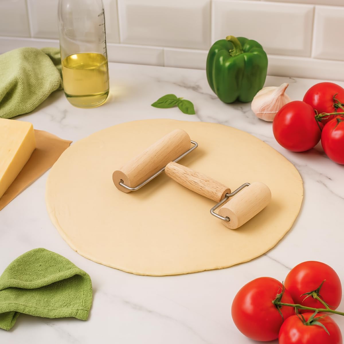Double Dough Roller, Wood With Iron, 4.125-Inch And 2.375-Inch, Smooth Even Rolling For Dough And Pastry