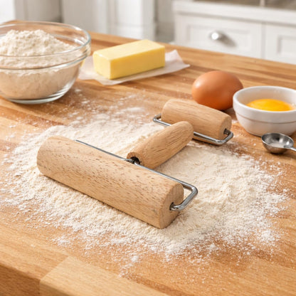 Double Dough Roller, Wood With Iron, 4.125-Inch And 2.375-Inch, Smooth Even Rolling For Dough And Pastry