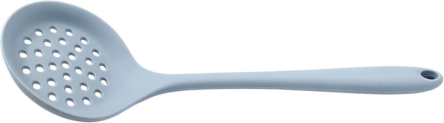 Round Slotted Spoon | 1 Pcs, Heat Resistant Silicone, Strainer Spoon, Non Stick Skimmer Spoon, Grey