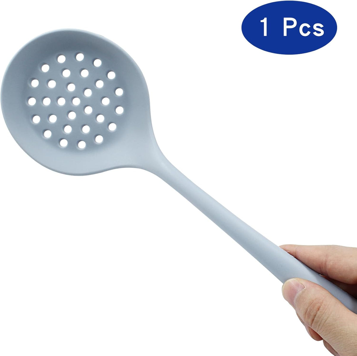 Round Slotted Spoon | 1 Pcs, Heat Resistant Silicone, Strainer Spoon, Non Stick Skimmer Spoon, Grey